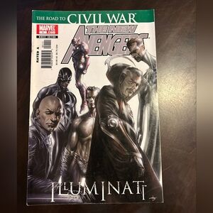 Marvel The New Avengers Comic - Green and White Masthead with Dark Character Art